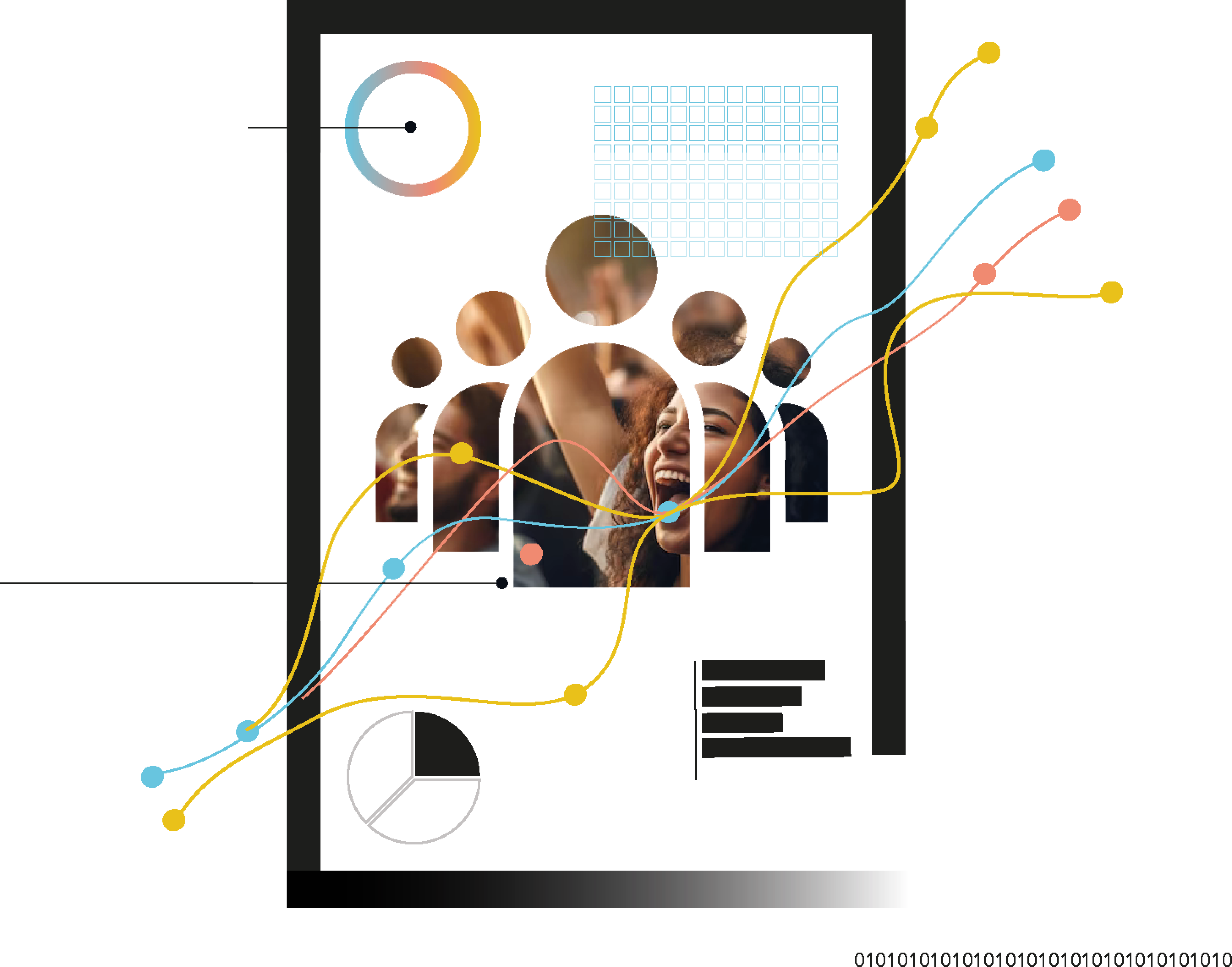 Citizen analysis visualization with data graphs and diverse faces