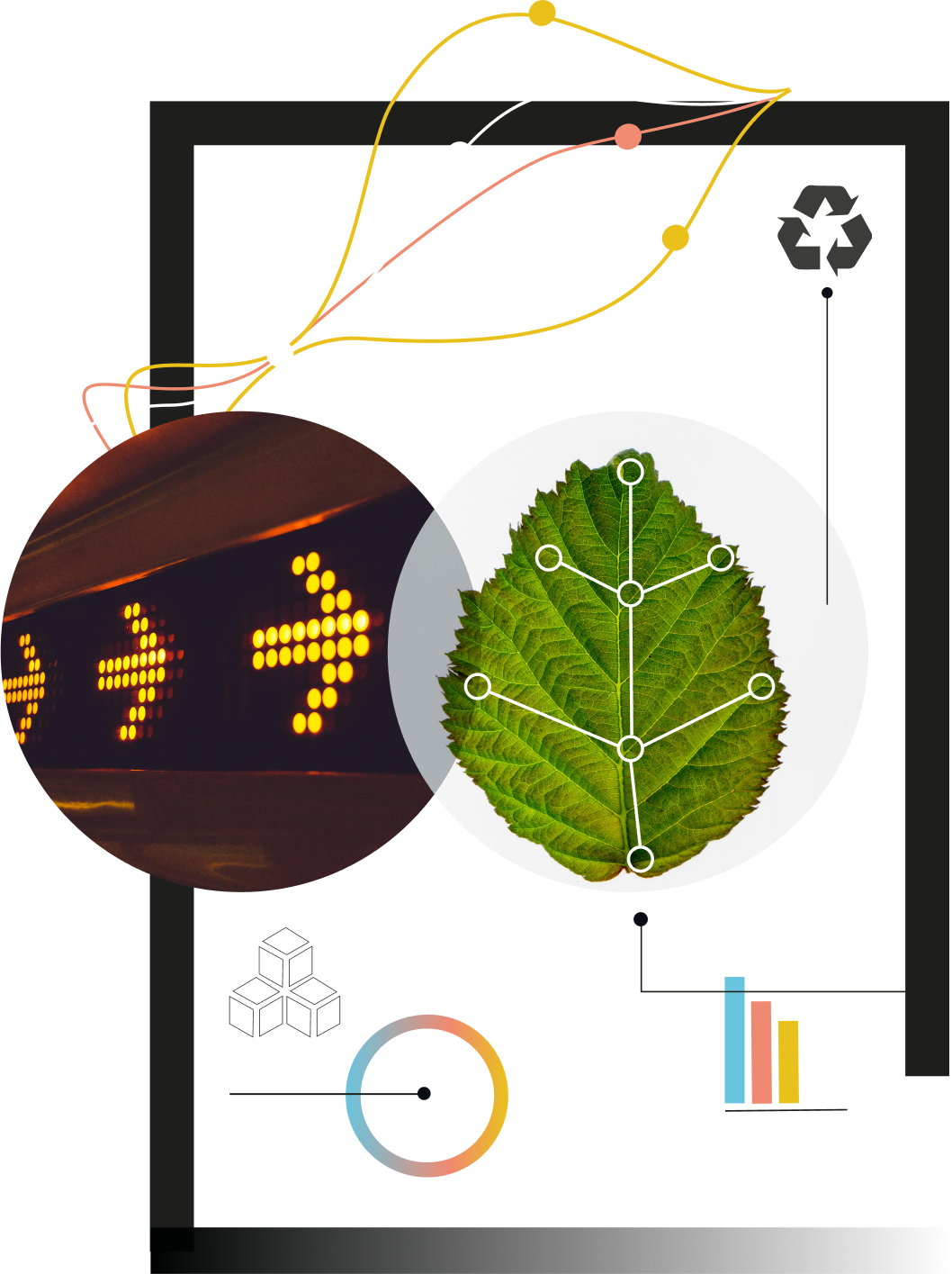 Collage of technology and nature with data visualization elements