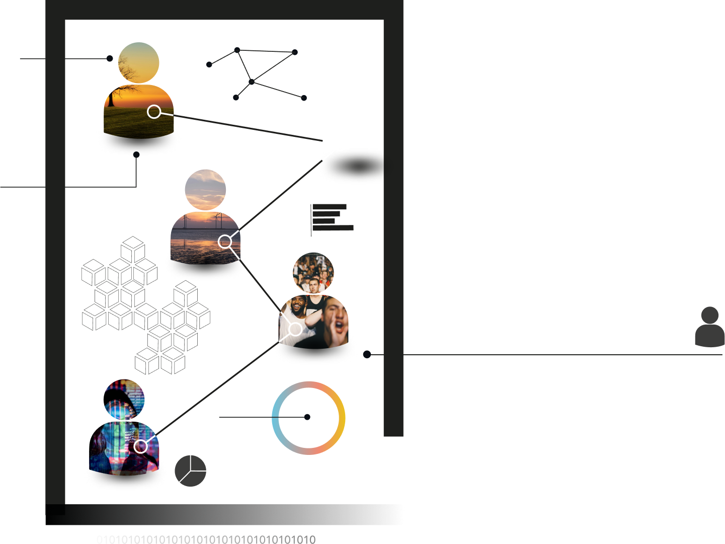 Network diagram of diverse expertise areas represented by icons